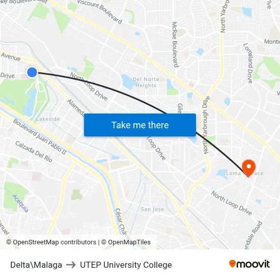 Delta\Malaga to UTEP University College map