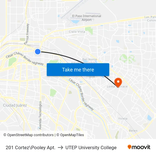 201 Cortez\Pooley Apt. to UTEP University College map