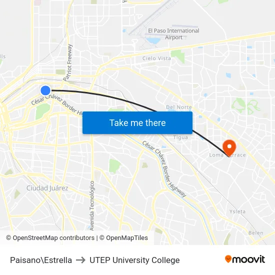 Paisano\Estrella to UTEP University College map