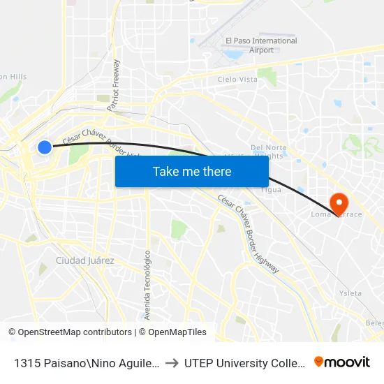 1315 Paisano\Nino Aguilera to UTEP University College map