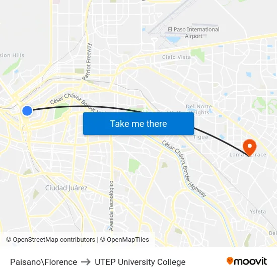 Paisano\Florence to UTEP University College map