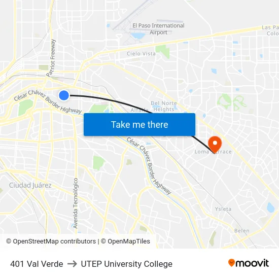 401 Val Verde to UTEP University College map