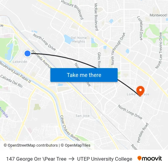 147 George Orr \Pear Tree to UTEP University College map