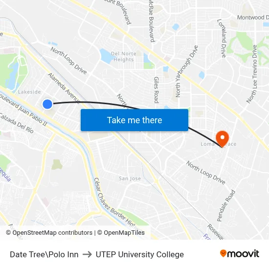Date Tree\Polo Inn to UTEP University College map