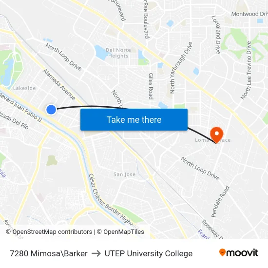 7280 Mimosa\Barker to UTEP University College map