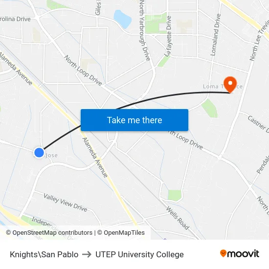 Knights\San Pablo to UTEP University College map
