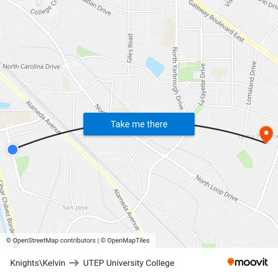 Knights\Kelvin to UTEP University College map