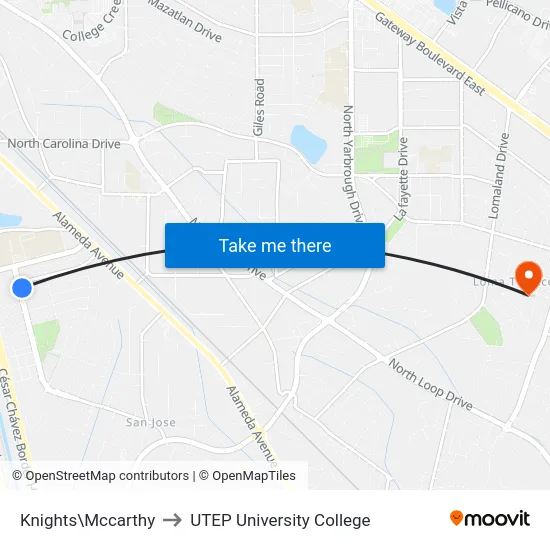 Knights\Mccarthy to UTEP University College map