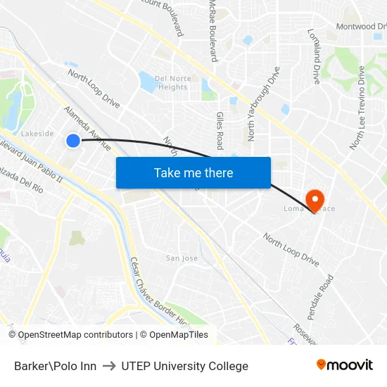 Barker\Polo Inn to UTEP University College map