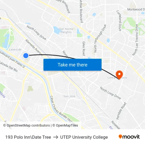193 Polo Inn\Date Tree to UTEP University College map