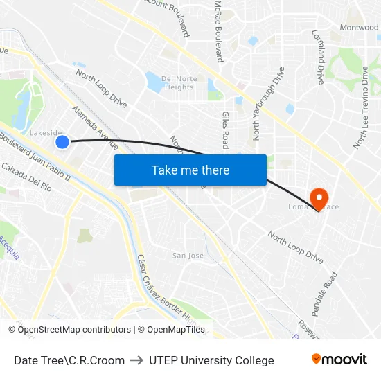 Date Tree\C.R.Croom to UTEP University College map