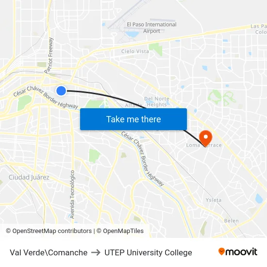 Val Verde\Comanche to UTEP University College map