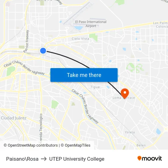 Paisano\Rosa to UTEP University College map