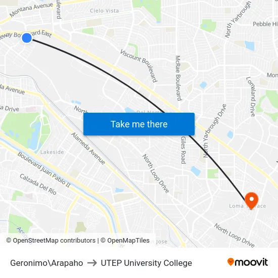 Geronimo\Arapaho to UTEP University College map