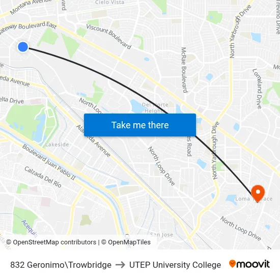 832 Geronimo\Trowbridge to UTEP University College map