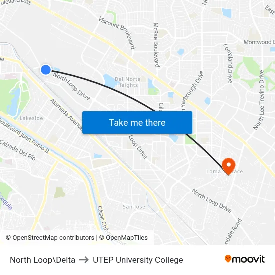 North Loop\Delta to UTEP University College map