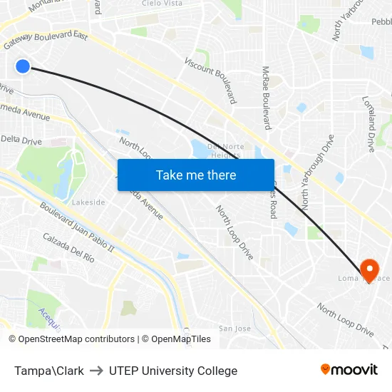 Tampa\Clark to UTEP University College map
