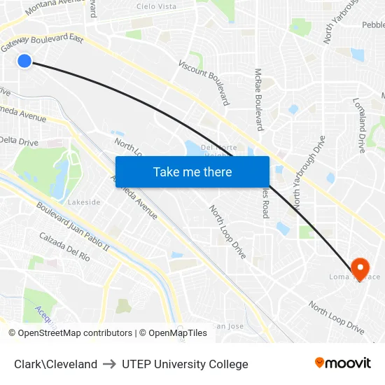 Clark\Cleveland to UTEP University College map