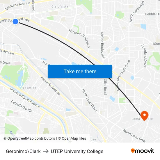 Geronimo\Clark to UTEP University College map