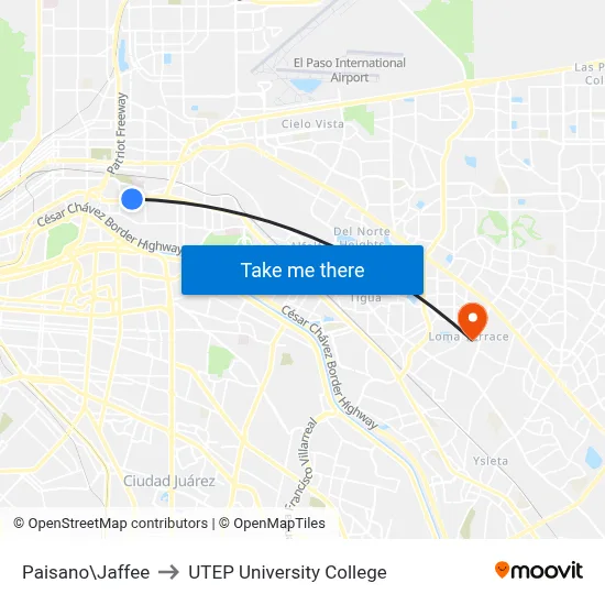 Paisano\Jaffee to UTEP University College map