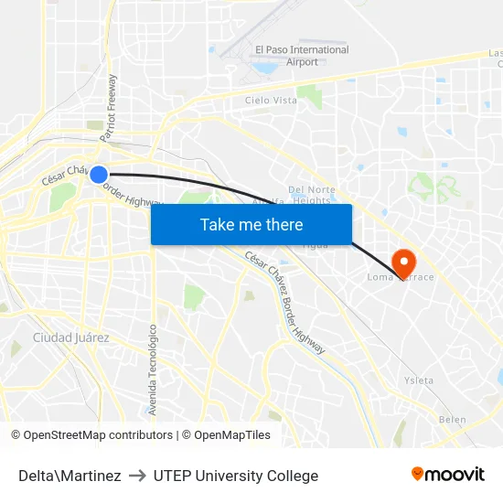 Delta\Martinez to UTEP University College map