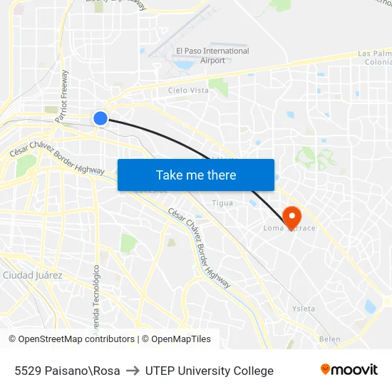 5529 Paisano\Rosa to UTEP University College map