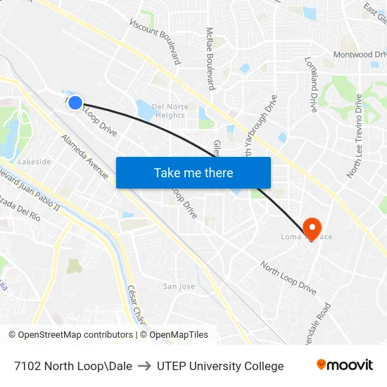 7102 North Loop\Dale to UTEP University College map