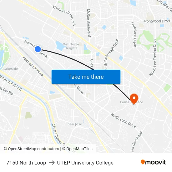 7150 North Loop to UTEP University College map