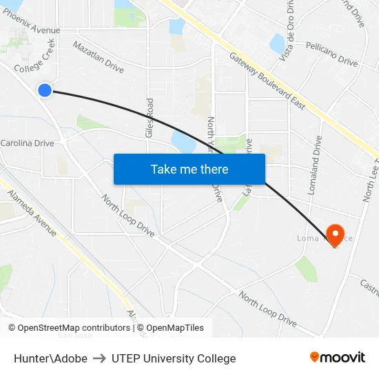 Hunter\Adobe to UTEP University College map