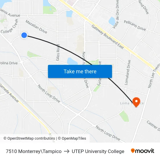 7510 Monterrey\Tampico to UTEP University College map