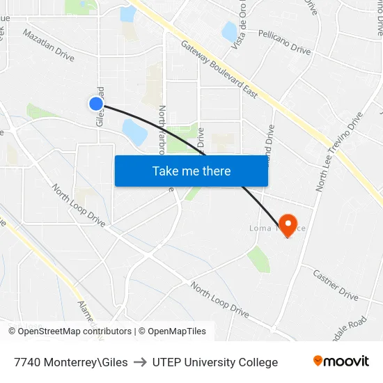 7740 Monterrey\Giles to UTEP University College map