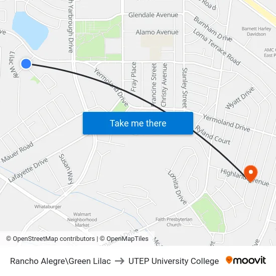 Rancho Alegre\Green Lilac to UTEP University College map