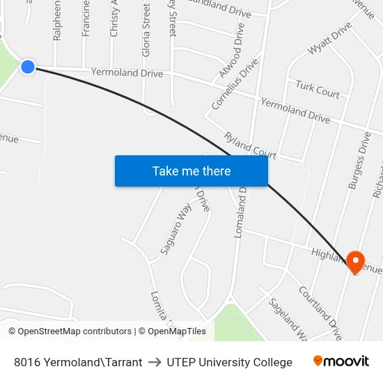 8016 Yermoland\Tarrant to UTEP University College map