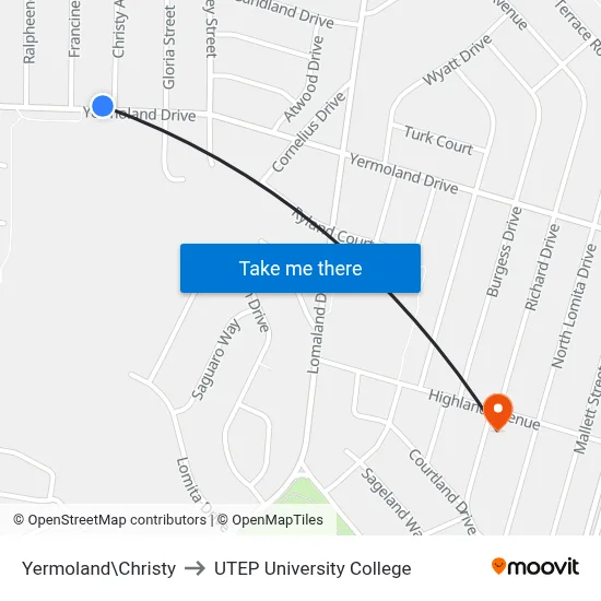 Yermoland\Christy to UTEP University College map