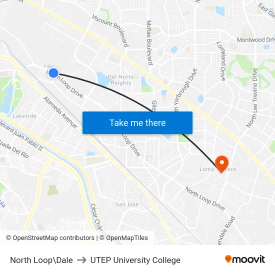North Loop\Dale to UTEP University College map