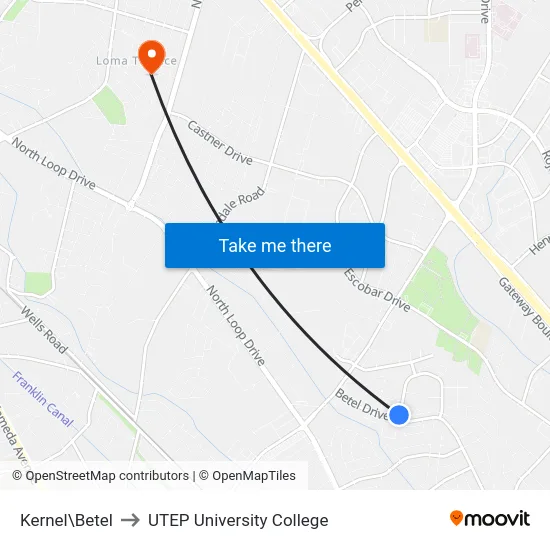 Kernel\Betel to UTEP University College map