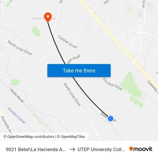 9021 Betel\La Hacienda Apts. to UTEP University College map