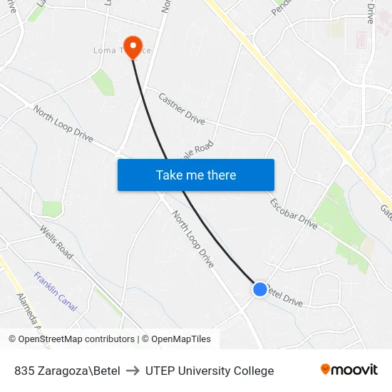 835 Zaragoza\Betel to UTEP University College map