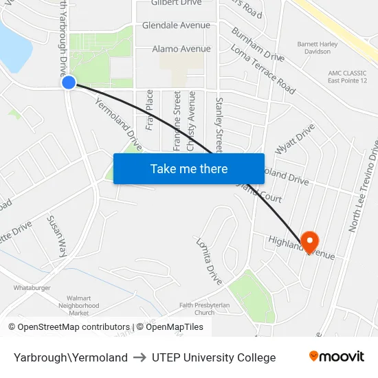 Yarbrough\Yermoland to UTEP University College map