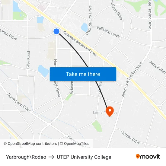 Yarbrough\Rodeo to UTEP University College map