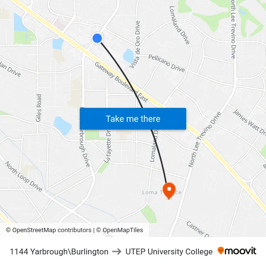 1144 Yarbrough\Burlington to UTEP University College map