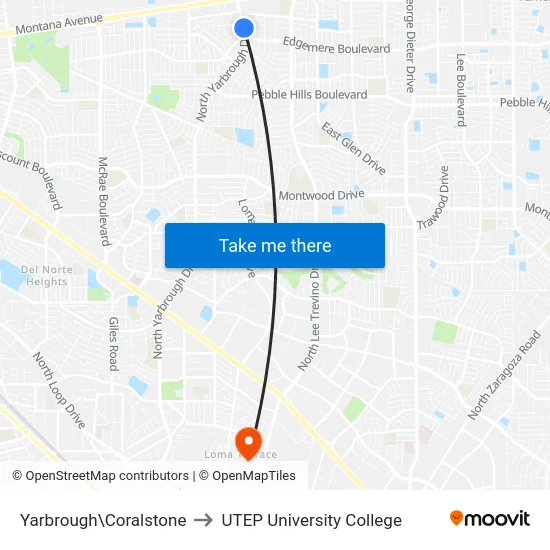 Yarbrough\Coralstone to UTEP University College map