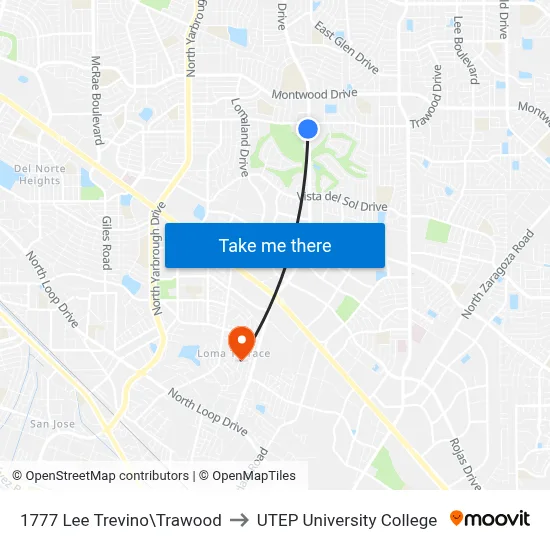 1777 Lee Trevino\Trawood to UTEP University College map