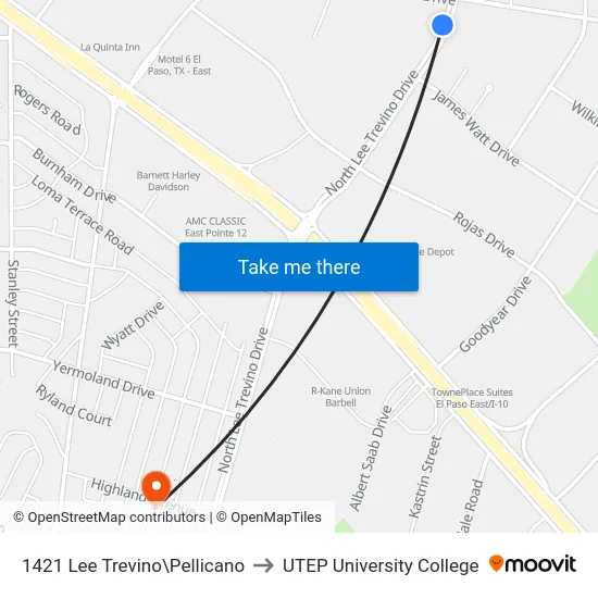 1421 Lee Trevino\Pellicano to UTEP University College map
