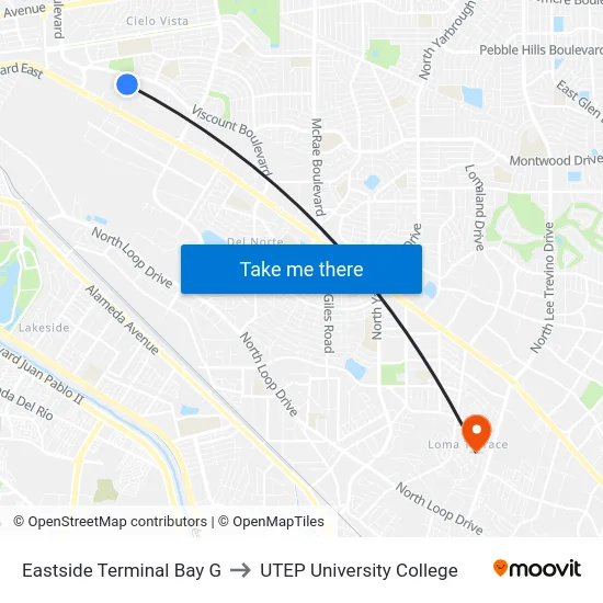 Eastside Terminal Bay G to UTEP University College map