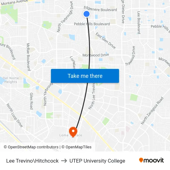 Lee Trevino\Hitchcock to UTEP University College map