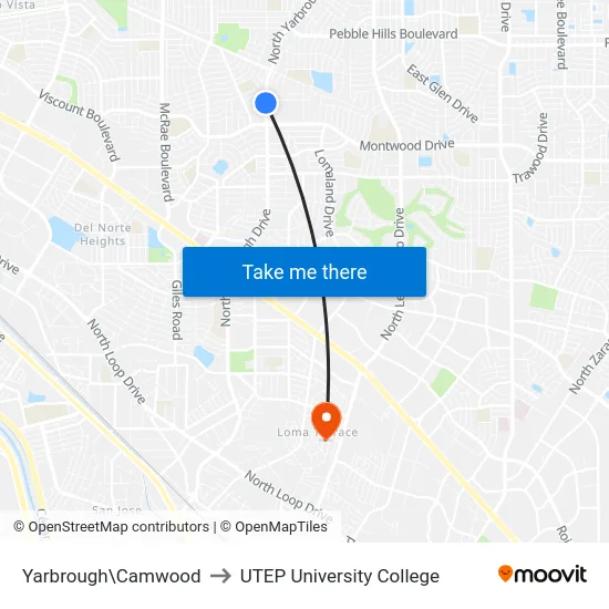 Yarbrough\Camwood to UTEP University College map