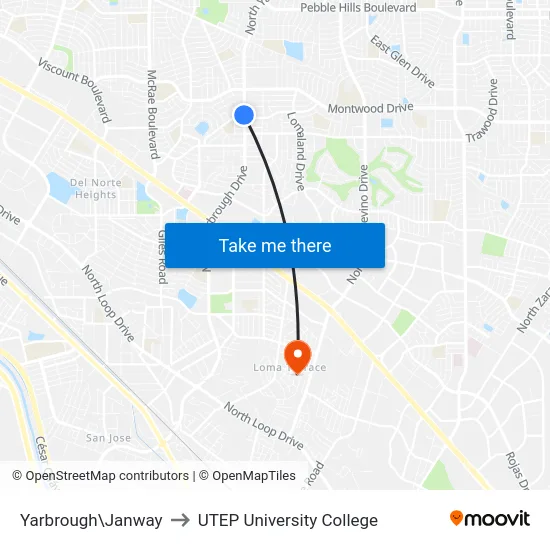 Yarbrough\Janway to UTEP University College map