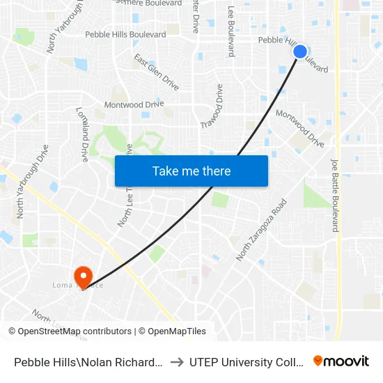 Pebble Hills\Nolan Richardson to UTEP University College map