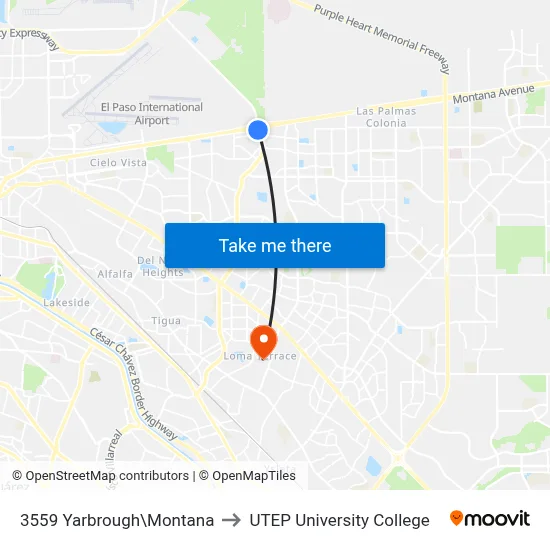 3559 Yarbrough\Montana to UTEP University College map